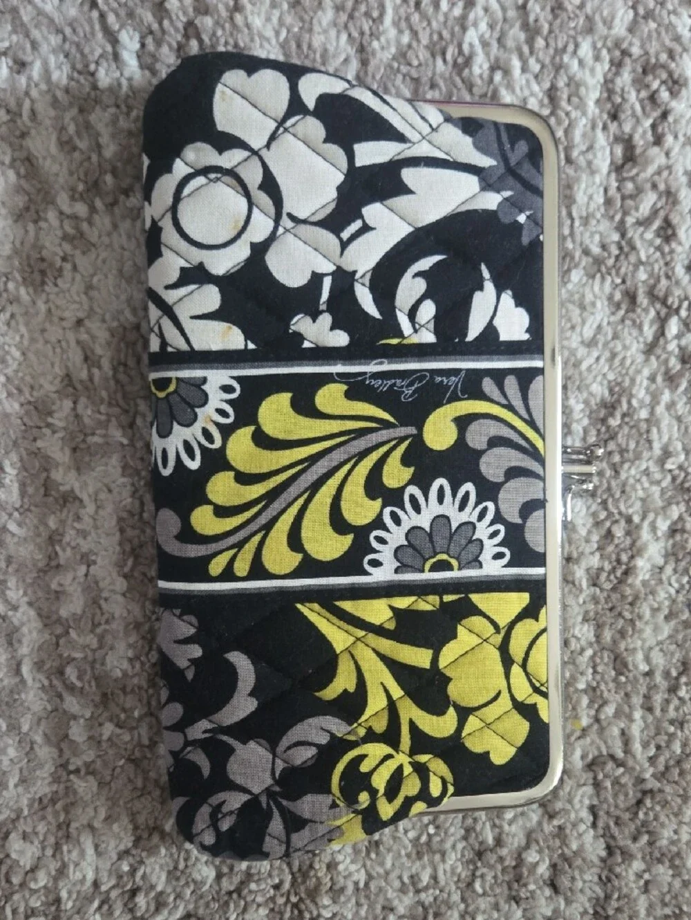 Vera Bradley Black Yellow Gray Floral Quilted Clutch